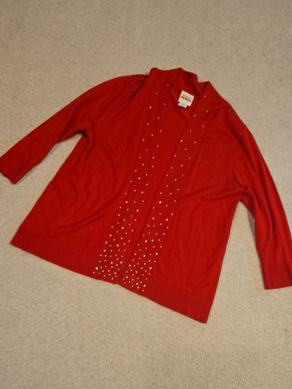 Ruby Rd Favorites Women's Size Small 3/4 Sleeve Red Cropped Cardigan Silver